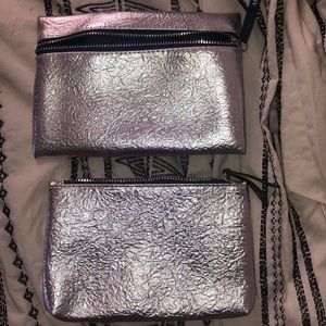 Set of 2 Silver Chrome Makeup Bags